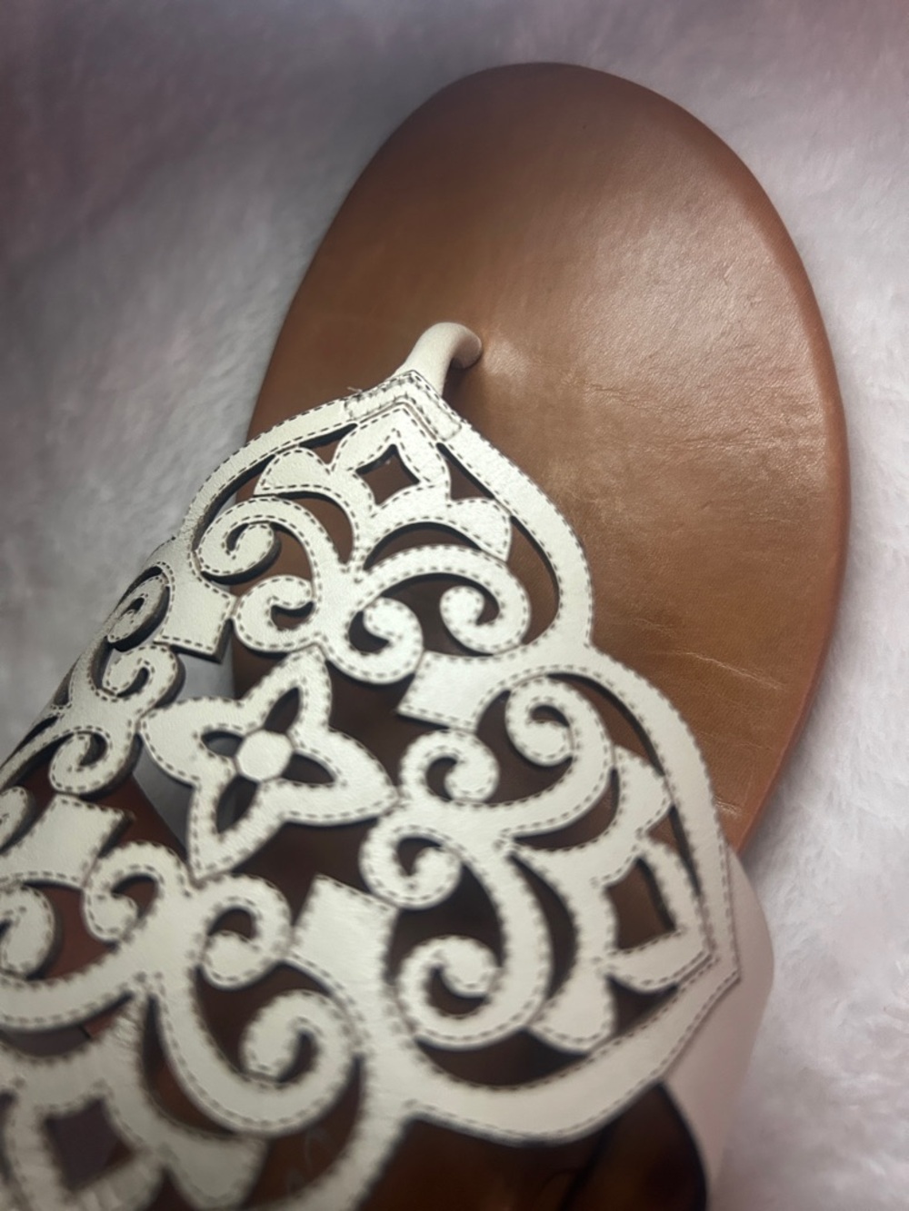 Brighton Tan Leather Sandals with White Embroidered Upper - Picture 6 of 6